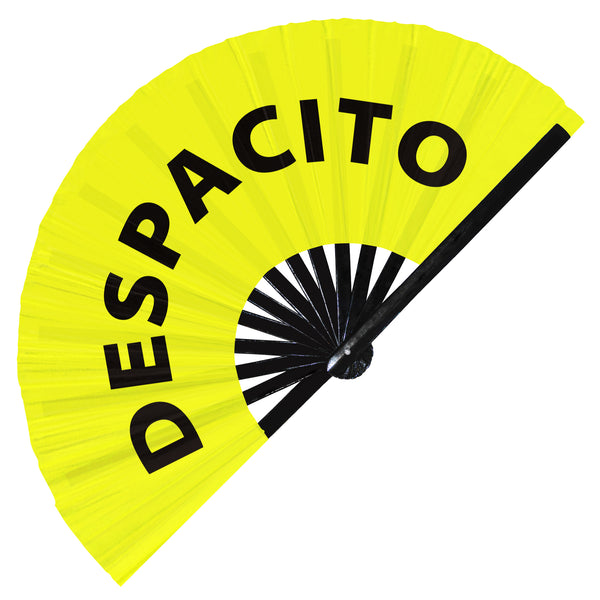 Despacito Slowly Spanish Words hand fan foldable bamboo circuit rave hand fans Popular Spanish Mexican Slangs outfit party supply gear gifts music festival event rave accessories essential for men and women wear