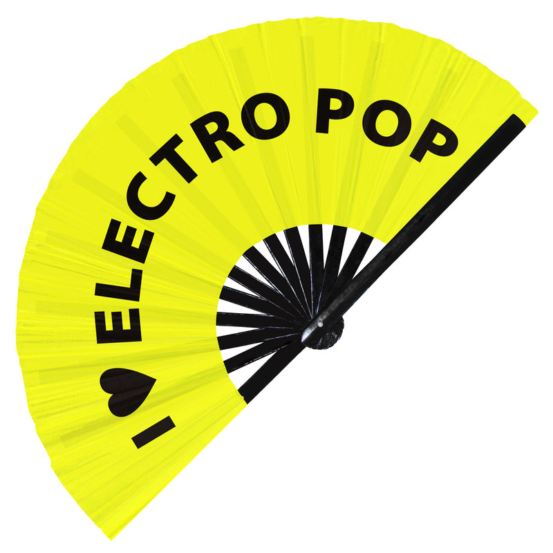 I Love Electro Pop Hand Fan Foldable Bamboo Circuit Rave Hand Fans Heart Music Genre Rave Parties Gifts Festival Accessories