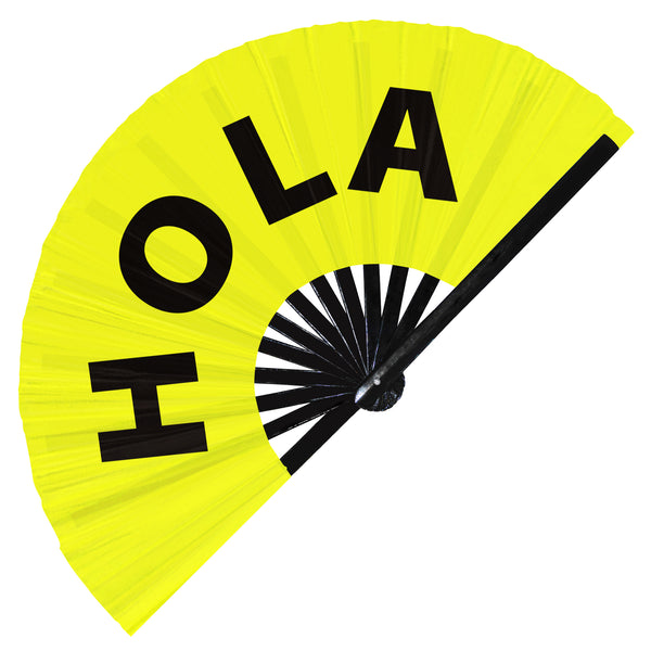 Hola Hello Hi Spanish Words hand fan foldable bamboo circuit rave hand fans Popular Spanish Mexican Slangs outfit party supply gear gifts music festival event rave accessories essential for men and women wear