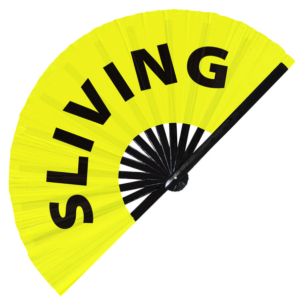 Sliving Slaying Living Slang Words hand fan foldable bamboo circuit rave hand fans Gen Z Modern Slangs outfit party supply gear gifts music festival event rave accessories essential for men and women wear