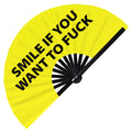 Smile if You Want to Fuck Hand Fan Foldable Bamboo Circuit FCK Gag Rave Hand Fans Outfit Party Gear Gifts Music Festival Rave Accessories