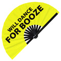Will Dance for Booze Hand Fan Foldable Bamboo Circuit Rave Hand Fans Outfit Party Gear Gifts Music Festival Rave Accessories for Men and Women