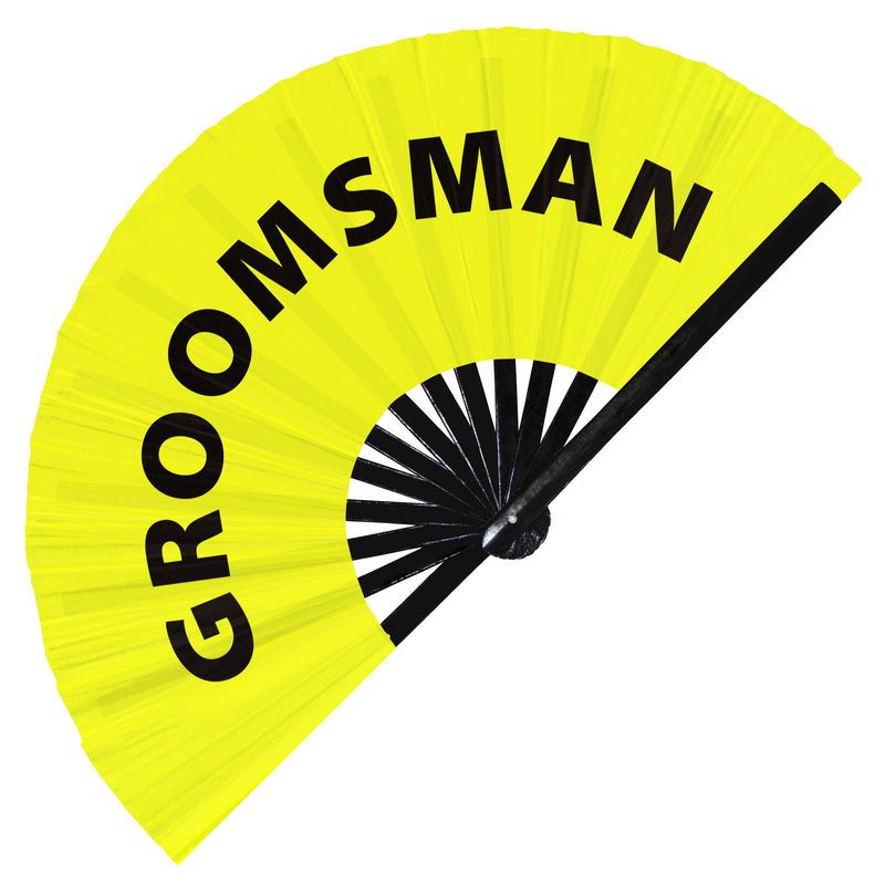 Groomsman Wedding Foldable Hand held UV Glow Fan Event Satin Bamboo Hand Fans for Wedding Bachelorette Party Ideas Bride Groom Gifts Accessory