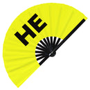 He Pronouns Bamboo Hand Fan
