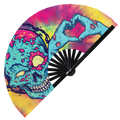 Zombie hand fan foldable bamboo circuit rave hand fans colorful Creepy zombie head melt acid mascot illustrations cartoon horror undead zombies halloween  outfit party gear gifts music festival rave 