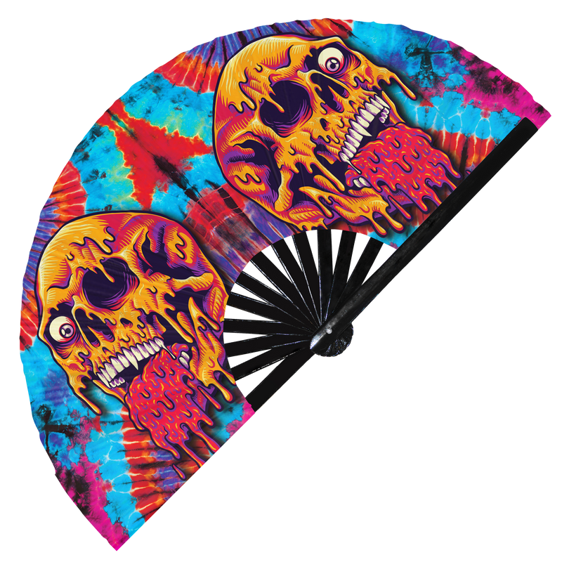 Zombie hand fan foldable bamboo circuit rave hand fans Creepy zombie head melt acid mascot illustrations party gear gifts music festival rave accessories