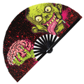 Zombie hand fan foldable bamboo circuit rave hand fans Creepy zombie head melt acid mascot illustrations party gear gifts music festival rave accessories