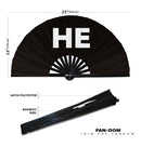 He Pronouns Bamboo Hand Fan