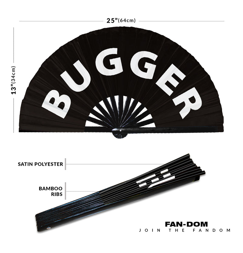 Bugger Hand Fan Foldable Bamboo Circuit Rave Hand Fans British Slang Words Expressions Funny Statement Gag Gifts Festival Accessories