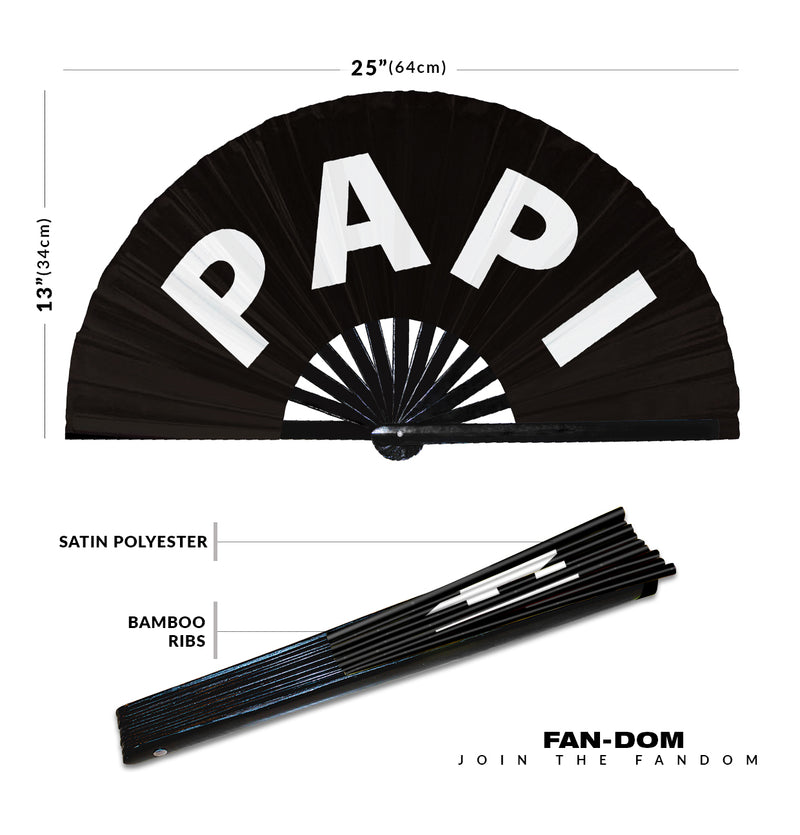 Papi hand fan foldable bamboo circuit rave hand fans Spanish Words Fan outfit party gear gifts music festival rave accessories