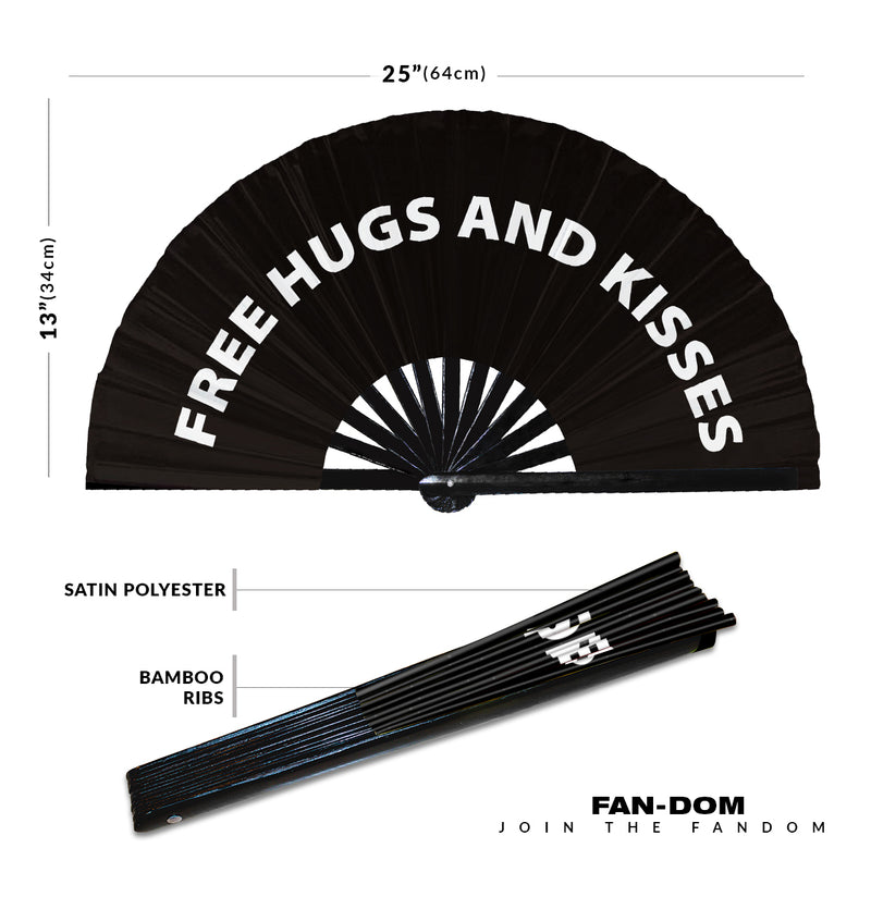 Free Hugs and Kisses Hand Fan Foldable Bamboo Circuit Rave Hand Fans Outfit Party Gear Gifts Music Festival Rave Accessories for Men and Women