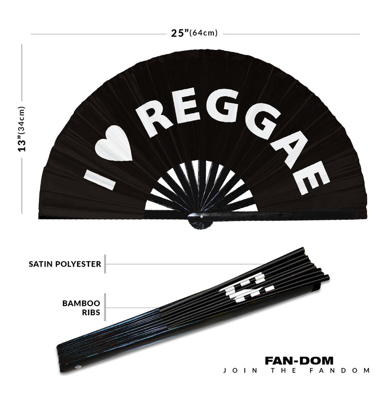 I Love Reggae Hand Fan Foldable Bamboo Circuit Rave Hand Fans Heart Music Genre Rave Parties Gifts Festival Accessories