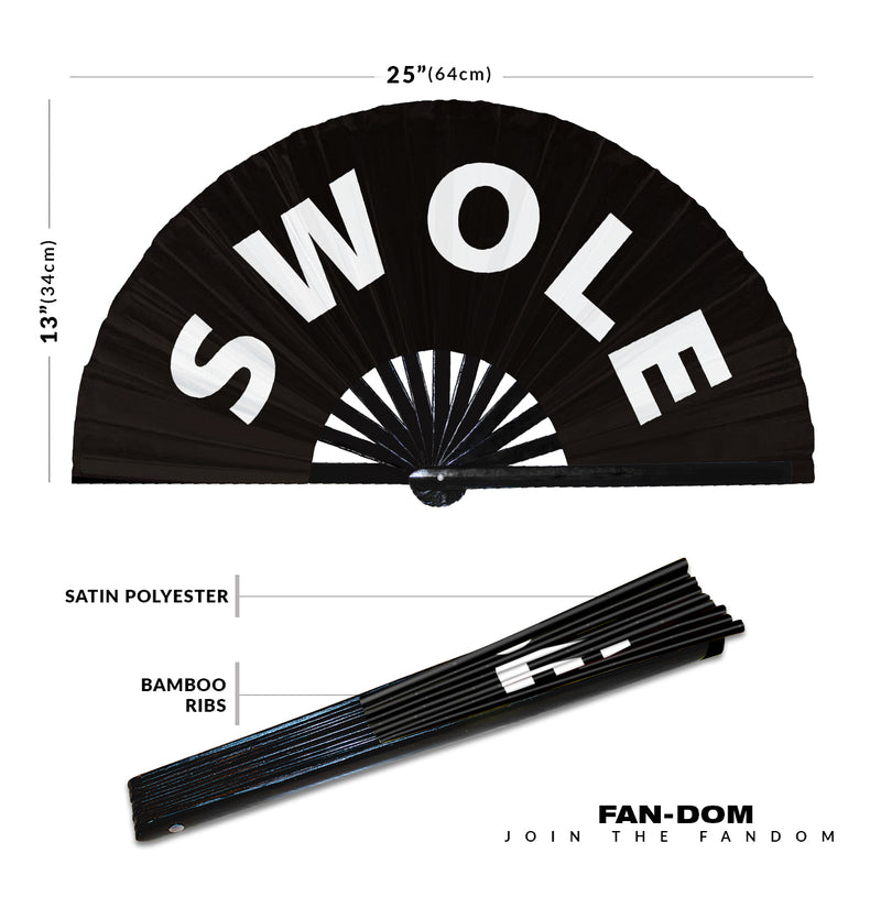 Swole hand fan foldable bamboo circuit rave hand fans Slang Words Fan outfit party gear gifts music festival rave accessories