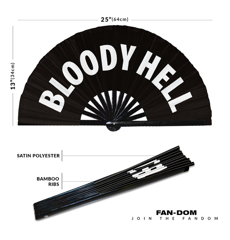 Bloody Hell Hand Fan Foldable Bamboo Circuit Rave Hand Fans British Slang Curse Words Expressions Funny Statement Gag Gifts Festival Accessories