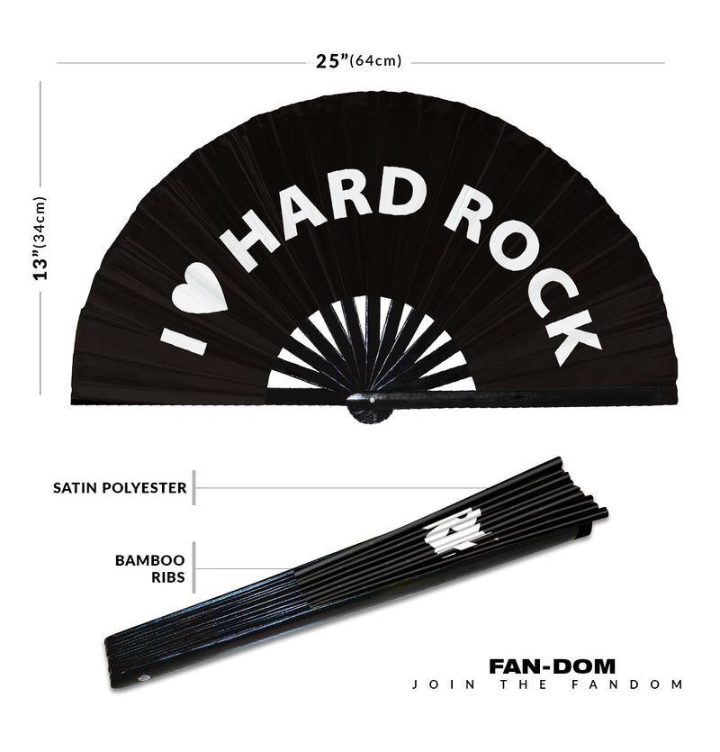 I Love Hard Rock Hand Fan Foldable Bamboo Circuit Rave Hand Fans Heart Music Genre Rave Parties Gifts Festival Accessories