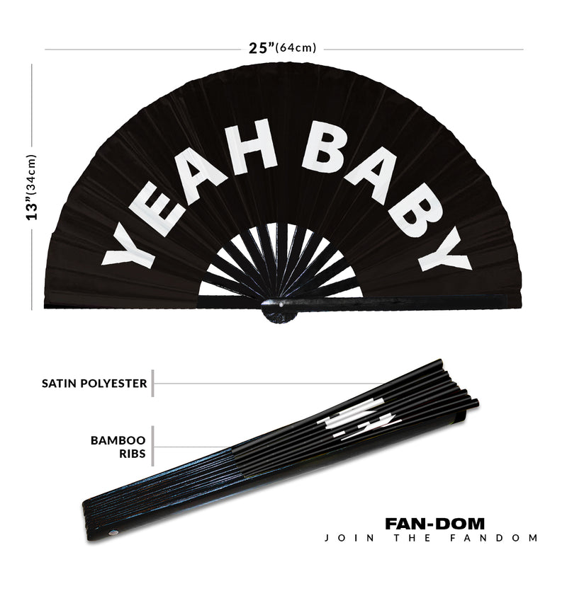 Yeah Baby Hand Fan Foldable Bamboo Circuit Rave Hand Fan Yeah Baby! Words Expressions Statement Gifts Festival Accessories
