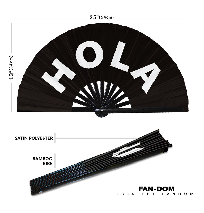 Hola hand fan foldable bamboo circuit rave hand fans Spanish Words Fan outfit party gear gifts music festival rave accessories