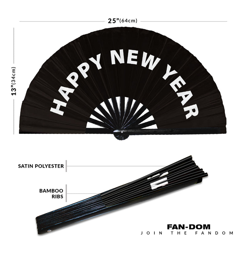 Happy New Year Hand Fan Party Accessories Folding Fan Bamboo Rave Event Festival Handheld Fan
