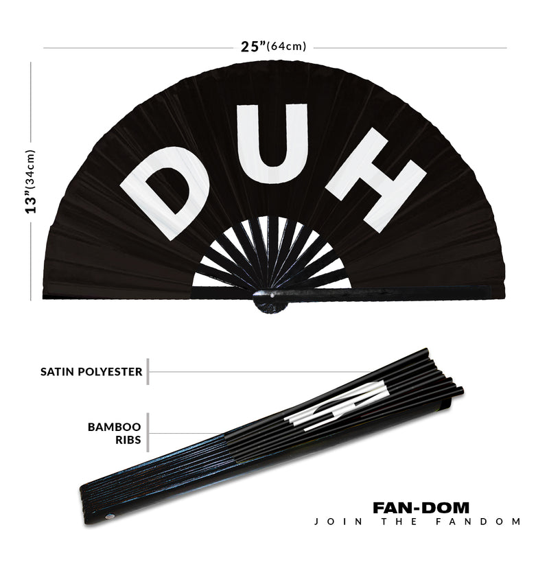 Duh Hand Fan Foldable Bamboo Circuit Rave Hand Fan Duh! Words Expressions Statement Gifts Festival Accessories