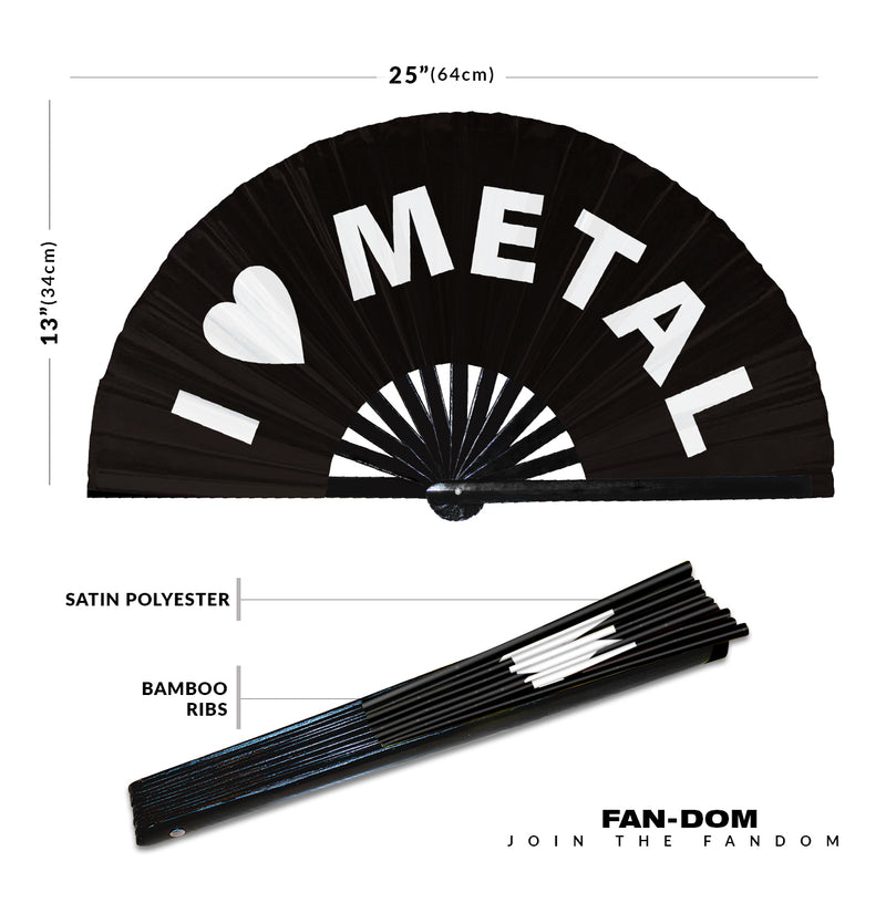 I Love Metal Hand Fan Foldable Bamboo Circuit Rave Hand Fans Heart Music Genre Rave Parties Gifts Festival Accessories