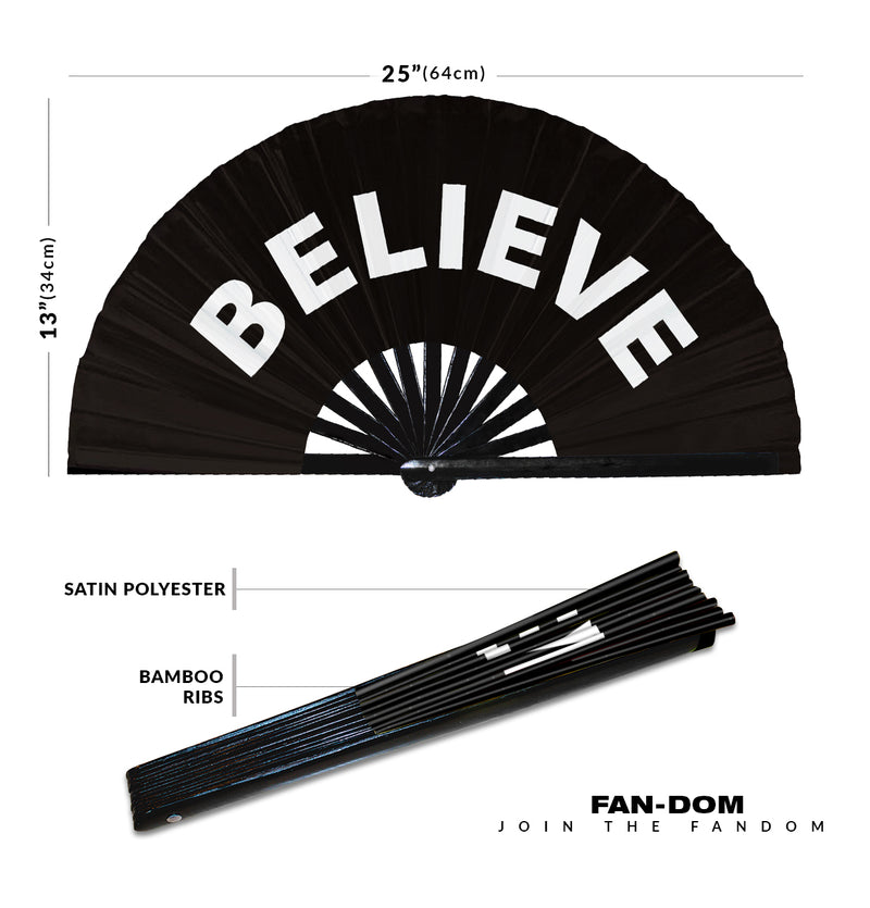 Believe Hand Fan Party Accessories Folding Fan Bamboo Rave Event Festival Handheld Fan