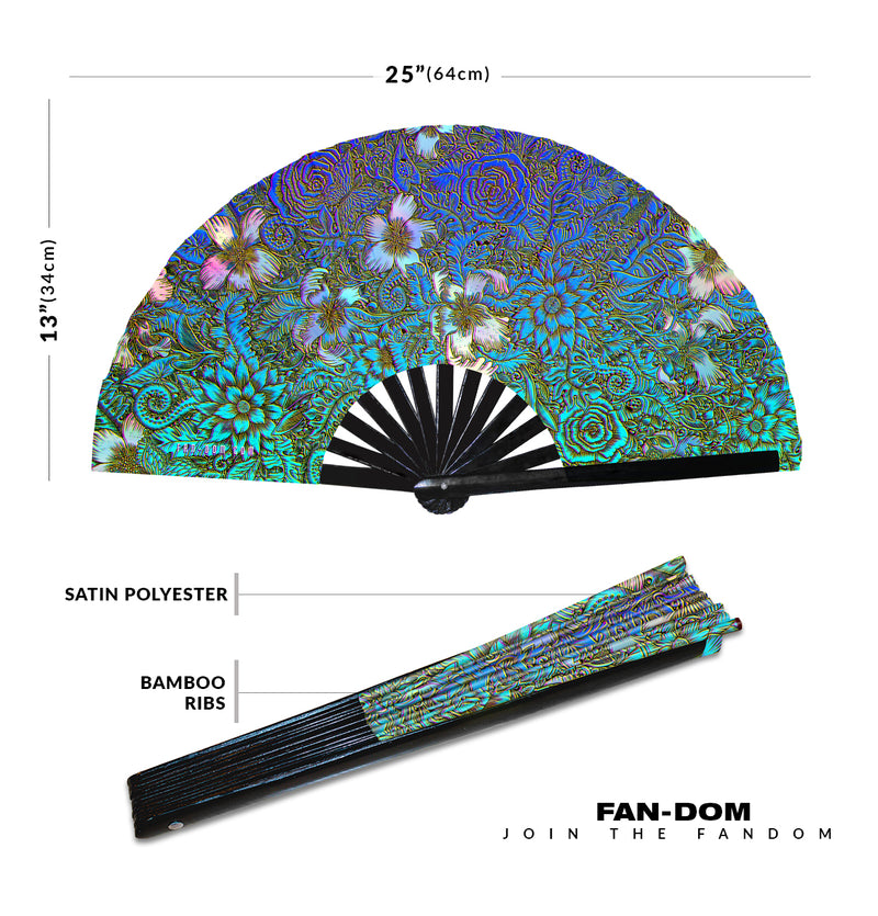 Flower Garden Hand Fan Fluorescent UV Hand Fan Clack Fan Rave Folding Fan Fantasy Hand Fan Dancing Rave Party Events Festivals Fan