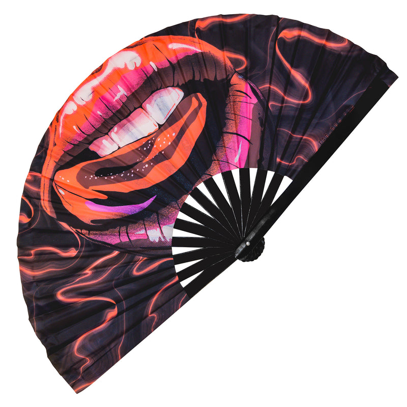 Lips UV Glow Hand Fan Large Folding Fans for Festivals, Rave Hand Fan Kung fu Fan