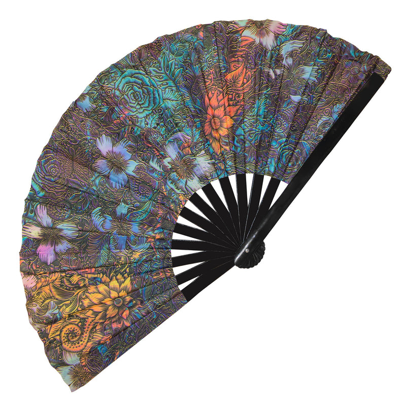 Flower Garden Bamboo Hand Fan for Women and Men Fluorescent UV Big Folding Fan Chinese Fan Fan Rave Folding Fan