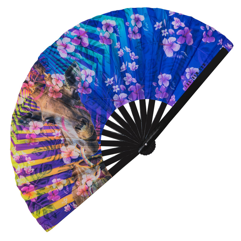 Giraffe UV Glow Hand Fan Large Folding Fans for Festivals, Rave Hand Fan – Party Circuit Festivals Event Fan