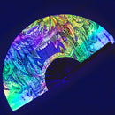 Tribal Lion Hand fan UV glow Snap fan Lion large hand fan Clack fan Blacklight reactive fans Trippy handfan Rave fan