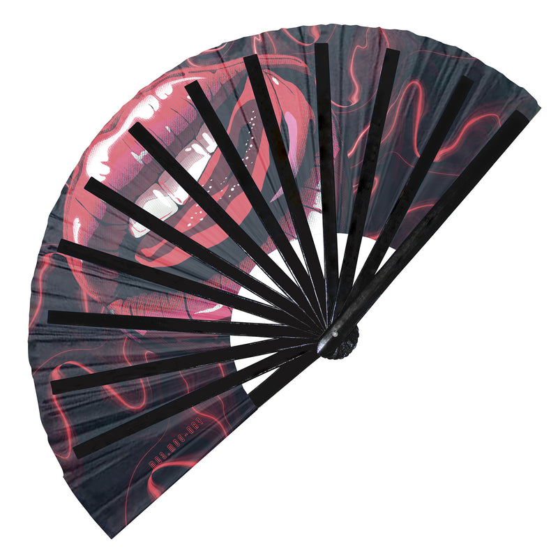Lips UV Glow Hand Fan Large Folding Fans for Festivals, Rave Hand Fan Kung fu Fan