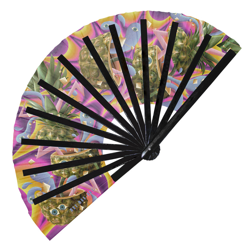 Pineapple Hand fan UV glow - Festival large hand fan