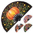 Pumpkin Fall Folding Fan UV Glow Pumpkin Bamboo Hand Fan Big clack Fan for Fall Hand Fan Thanksgiving Pumpkin Fan