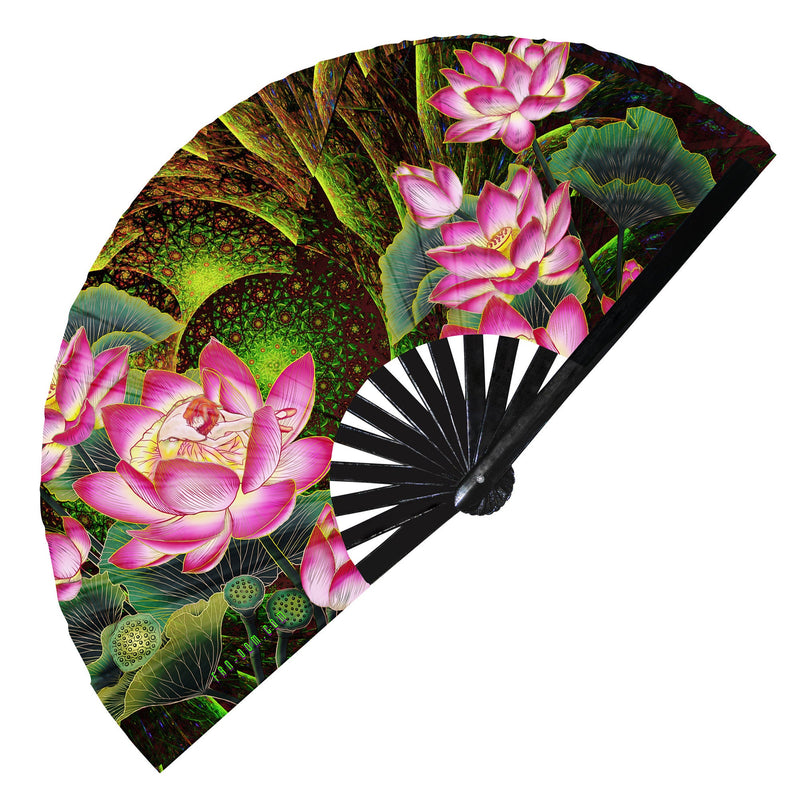 Lotus Flower Hand Fan | Unique Flower Art Fluorescent Folding Fan Clack Fan Snap Festival Fan Rave Party Festival Fan