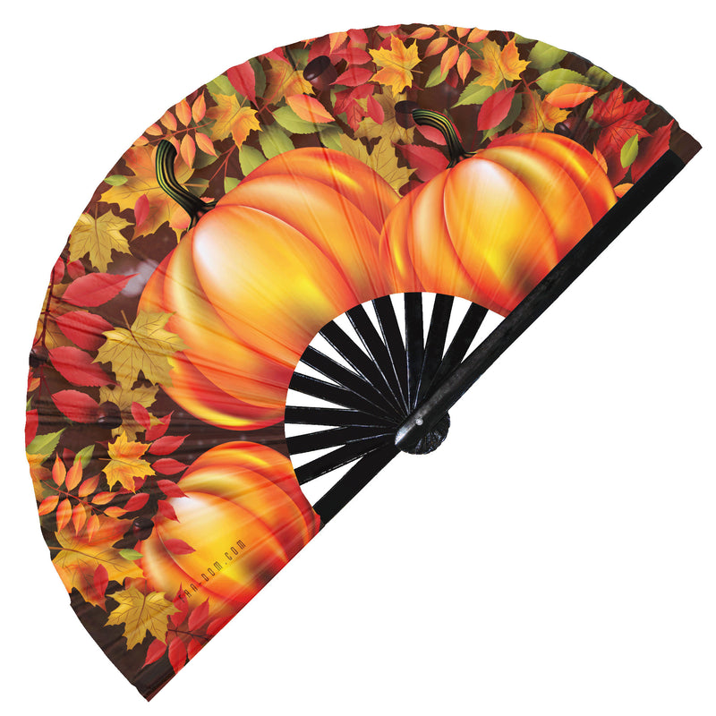 Pumpkin Fall Folding Fan UV Glow | Pumpkin Bamboo Hand Fan Big clack Fan for Fall Hand Fan Thanksgiving Pumpkin Fan