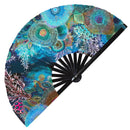 Coral Reef Foldable Hand Fan UV Glow Underwater Coral Reef Handheld Rave Fan Coral Decor Hand Fan for Woman Bamboo Hand Fan Underwater Fan