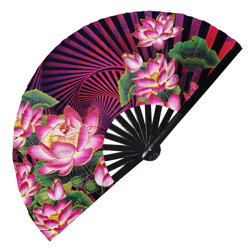 Lotus Flower Hand Fan | Unique Flower Art Fluorescent Folding Fan Clack Fan Snap Festival Fan Rave Party Festival Fan