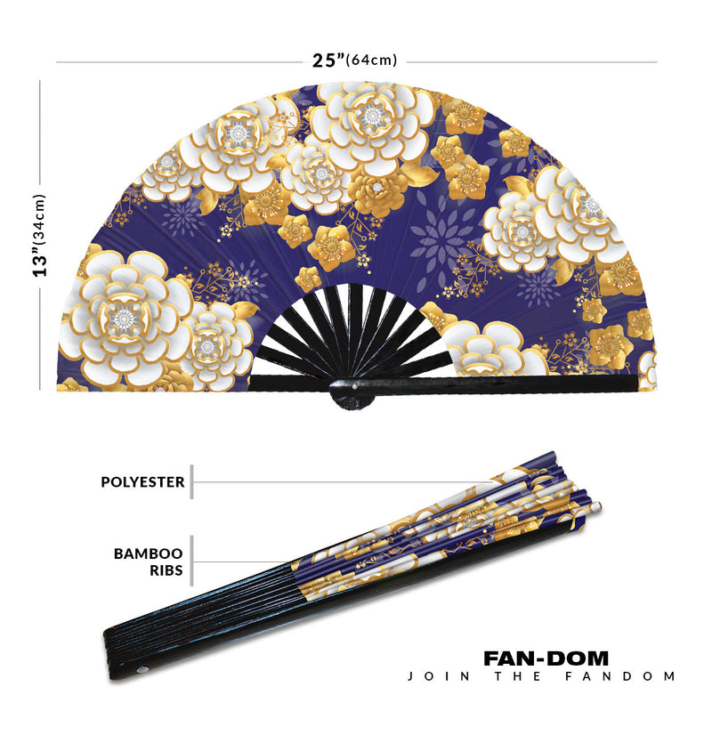 Chinese Flower UV Glow Hand Fan Beautiful Chinese Flower Handheld Fan | Chinese Folding Fan Flowers Fan Christmas Flowers Hand Fan