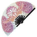 Bohemian Lotus Zen UV Glow Folding Hand Fan Boho Mandala Fan Trippy Yoga Fans Iridescent Hippie Theme Fan for Men and Women Chinese Bamboo Fan for Parties and Events