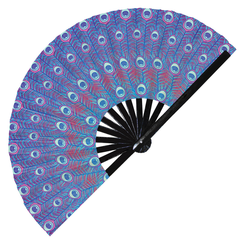 Peacock Print Pattern UV Glow Foldable Hand Fan