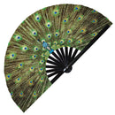 Peacock Print Pattern Bamboo Hand Fan