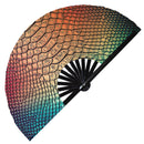 snake pattern large hand fan folding fan bamboo hand fan UV glow hand fan Snake Print Pattern UV Glow Foldable Hand Fan snake skin pattern handheld fan animal snake fan animal print accessories