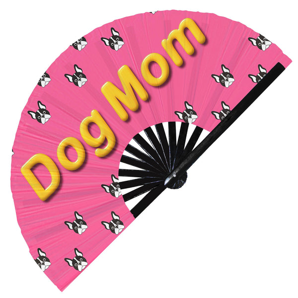 Dog Mom UV Glow Handheld Fan Dog Mommy Fan Dog Mama Foldable Bamboo Hand Fan for Men and Women Butterfly Wing Art Chinese Bamboo Fan for Dog Lovers and Dog Owners