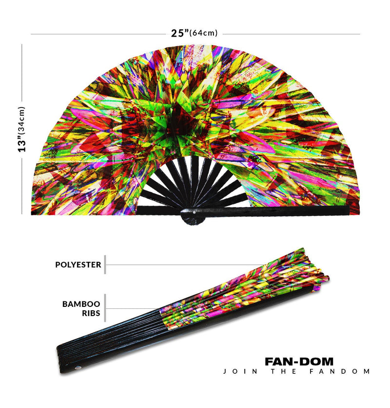 Crystal UV Glow Hand Fan Trippy Rave Fan Large Folding Fan Clack Fan Snap Fan Rave Party Circuit Festival Hand Fan