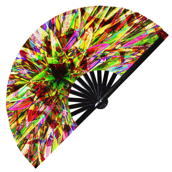 Crystal UV Glow Hand Fan Trippy Rave Fan Large Folding Fan Clack Fan Snap Fan Rave Party Circuit Festival Hand Fan