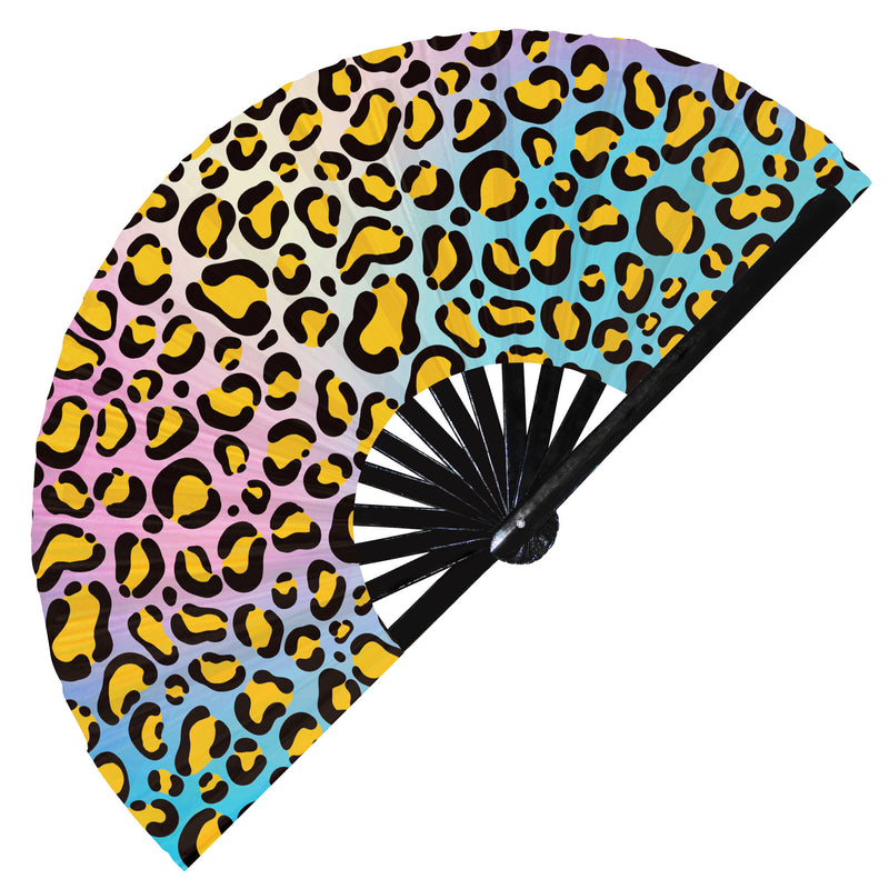 Leopard Print Pattern UV Glow Foldable Hand Fan | Leopard Fur Print Pattern Handheld Fan Animal Leopard Print Fan for Animal Print Lovers