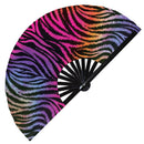Tiger Print Pattern UV Glow Foldable Hand Fan White Tiger fur print pattern handheld fan animal rainbow tiger print fan gold tiger print fan