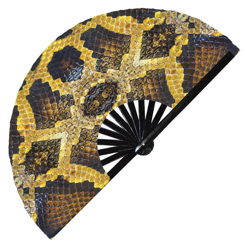 Snake Print Pattern UV Glow Foldable Hand Fan Snake Skin Pattern Handheld Fan Animal Snake Fan Animal Print Accessories