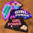 Girl Power UV Glow Hand Fan Women's Day Woman Power Folding Hand Fan Feminist Pink Handheld Fan Female Symbol Bamboo Hand Fan for Gender Equality and International Women's Day