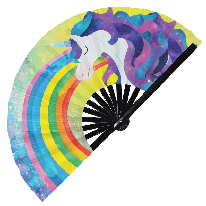 Unicorn Hand Fan UV Glow Girl Gifts Folding Hand Fan Unicorn Rainbow Handheld Fan Girly Unicorn Chinese Bamboo Hand Fan Gifts for Girls Party Rave Circuit Events and Festivals